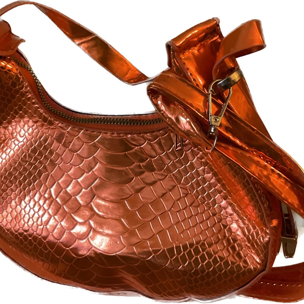 SHEIN Orange Textured Shoulder Bag with Glossy Finish